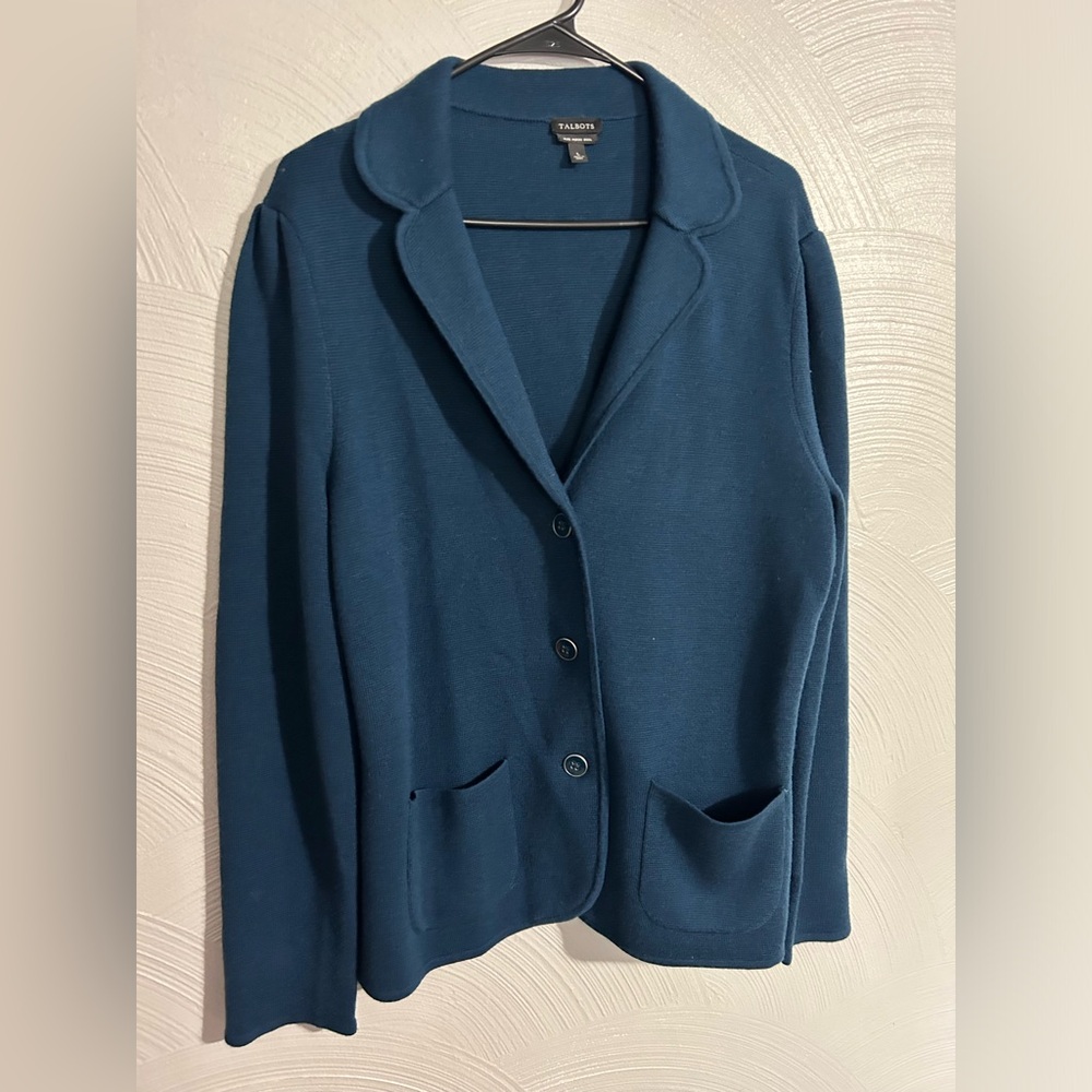 Talbots Teal Knit Blazer Jacket